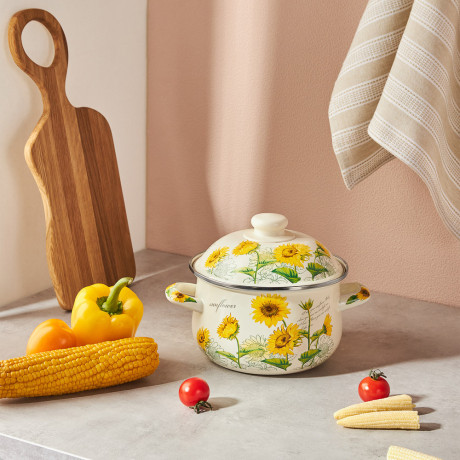 VETTA Подсолнухи Кастрюля эмалированная, 18см, 2,0л, индукция