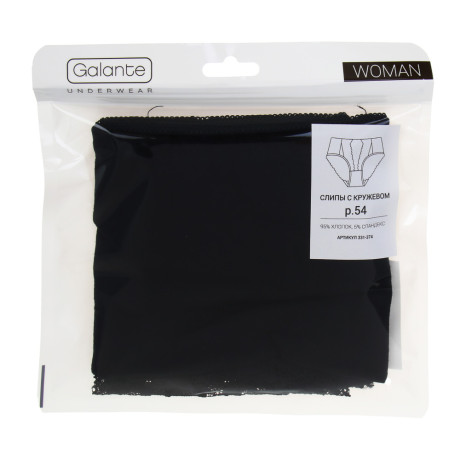 GALANTE Трусы женские макси с кружевом, р.54, 95%хлопок, 5%спандекс, черный, НБ25-16