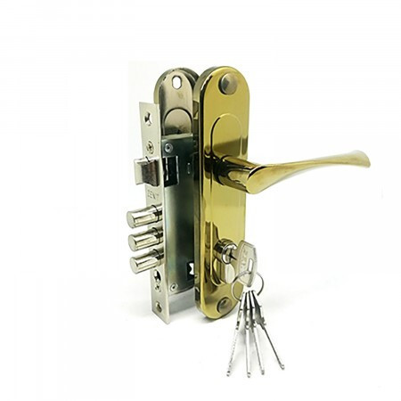 Замок врез ЗВ7-60.1 Зенит (золото, м/о-61,5мм, 5кл.) с ручками   \15