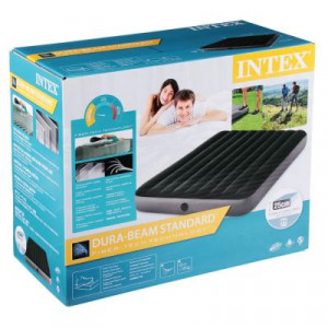INTEX Кровать надувная DOWNY BED, (fiber-tech) встроенный ножной насос, 152x203x25см, ПВХ, 64763