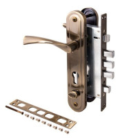 Замок врез Т-0523-С-AB-R AVERS (бронза) с ручками (с задвижкой) б/цил  \10
