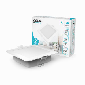 Gauss Elementary Downlight св-к встр. даунлайт квадрат бел 5 5W 460lm 4000K 4K IP20 95x26 998420205