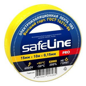 Safeline изолента ПВХ 15/10 желтая, 150мкм, арт.12120