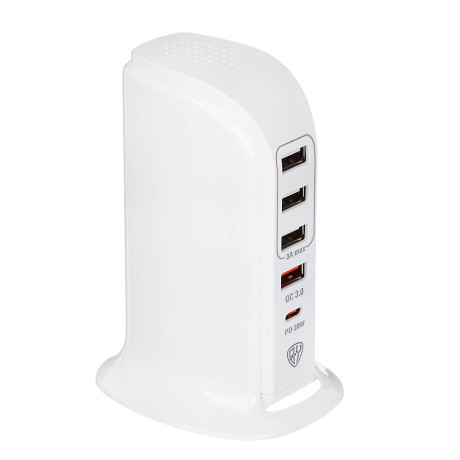 BY Сетевое зарядное устройство Tower, быстрая зарядка QC3.0+PD, 4xUSB, 1xType-C, 3.4А, 12В, 1,5м