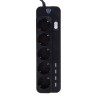 BY Удлинитель сетевой фильтр 5 розеток, 4xUSB (3А), 2м, 0,75кв.мм,10А,2500Вт, чёрный