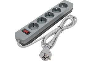 КОСМОС сет. удл.-фильтр ПВС 3х0.75 5роз. 1.8м 10А серый, земля, выкл.