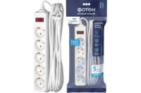 ФОТОН Сетевой фильтр (удл.) ПВС 3x0,75 5роз. 5м. 10А земля, кноп.выкл, негорюч, белый 25376