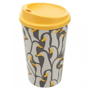 Стакан с крышкой "Гуси" 400мл пластик, декор, серый 435239411 Бытпласт