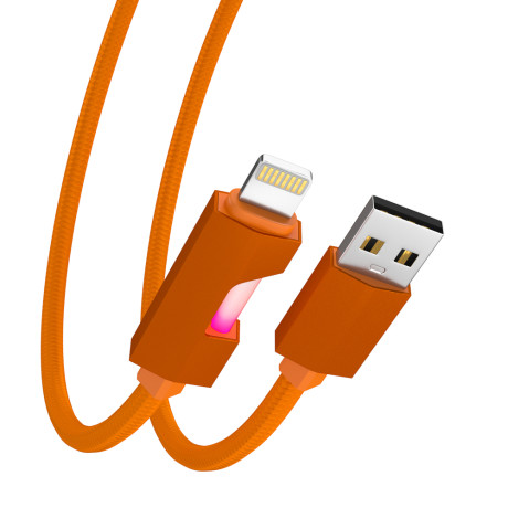 BY Кабель для зарядки Flow iP, 1м, Быстрая зарядка 2.4А, 12W, тканевый, оранжевый