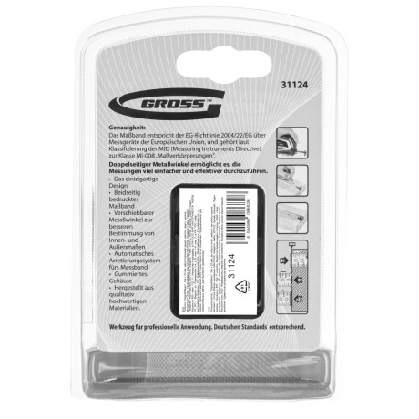 Рулетка "Doppelhaken",5 м x 25 мм,двухсторонний зацеп,Нейлон,двусторонняя шкала,автоматическая фиксация Gross