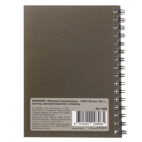 Блокнот Русские Супергерои, 105х140 мм, 80л, клетка, мягкий переплет, спираль, в ассортим.