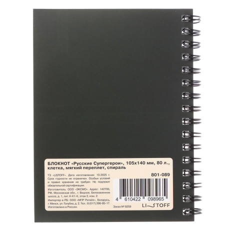 Блокнот Русские Супергерои, 105х140 мм, 80л, клетка, мягкий переплет, спираль, в ассортим.