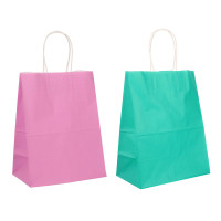 Пакет подарочный с кручеными ручками L 24x14x30см, 2 цвета: розовый/зеленый в асс