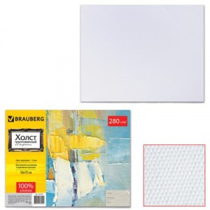 Холст грунт. на картоне BRAUBERG 50х70 см, 100% хлопок, мелкое зерно, 191022