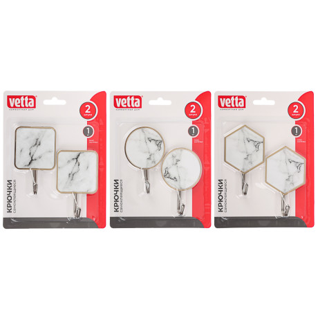 Крючки самоклеящиеся тм VETTA Белый мрамор, пластик, металл, 2 шт