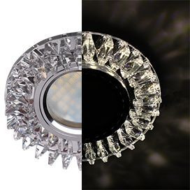 Ecola MR16 GU5.3 LD1661 св-к Стекло Круг стразы Гребенка подсвет. 4K Хром-зерк 42x95 SK16RCEFB (10!)