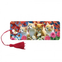 Закладка д/книг с линейкой 3D BRAUBERG, объемная, котята, декор. шнурок-завязка, 125762