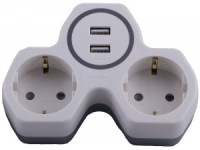 STEKKER разветвитель (тройник) 2роз. 16A 2xUSB 2.4A земля бел./серый ADP16-14-20 32872