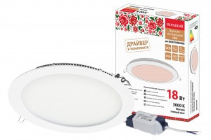 TDM св-к встр. св/д даунлайт (панель) СВО 18W 1080lm 3000K 2K 220х21мм драйв, бел., алюм SQ0329-0096