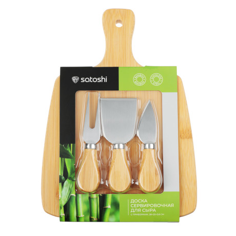 SATOSHI Доска сервировочная для сыра с приборами, бамбук, 28х20х3.8см