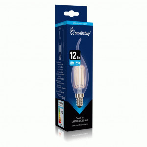 SmartBuy FIL Свеча на ветру C37 E14 12W(1055lm) 6500К 6K фил.(нитев) 35x120мм SBL-C37FCAN-12-65K-E14