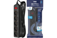 ФОТОН Сетевой фильтр (удл.) ПВС 3x0,75 5роз. 5м. 10А земля, кноп.выкл, негорюч, черный 25379