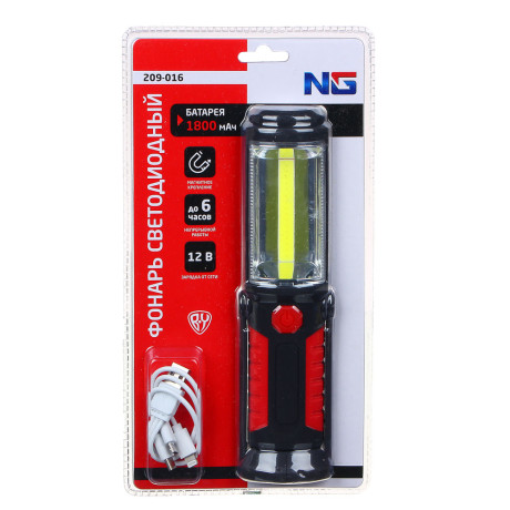 ЕРМАК Фонарь автомобильный светодиодный с магнитом и крюком, 1800мач, USB заряд