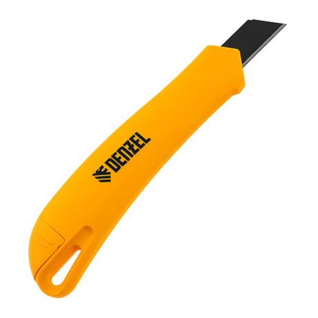 Нож, 18 мм, сменное лезвие, SK4, облегченный корпус, нажимной фиксатор Denzel