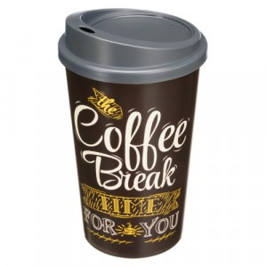 Стакан с крышкой "Coffe" 400мл пластик, декор, коричневый 435239414 Бытпласт