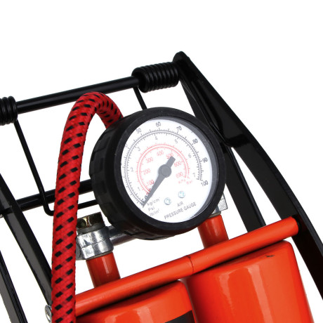 ЕРМАК Насос ножной, сдвоенный, манометр, 2x55x120мм, красный, Дабл