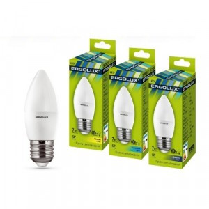 Ergolux свеча C35 E27 7W(560lm 220°) 4500K 4K матовая 101x37 пластик/алюм. LED-C35-7W-E27-4K