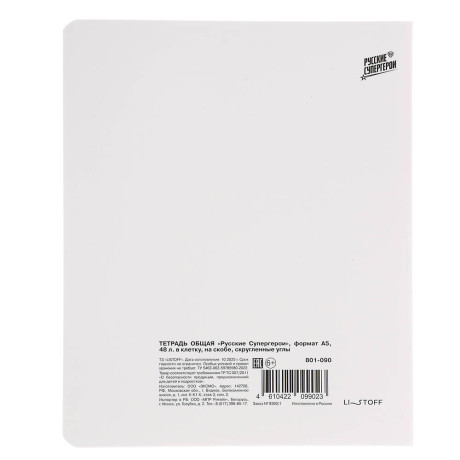 Тетрадь общая Русские Супергерои, формат А5, 48л. в клетку, на скобе, скругленные углы, в ассортим.