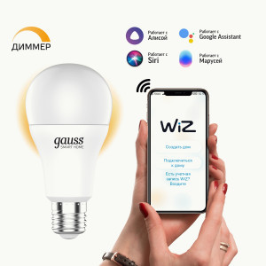 Gauss ЛОН A60 E27 димм. 8.5W(806lm) 2700К 2K матов., пластик Wi-Fi Smart Home 1050112