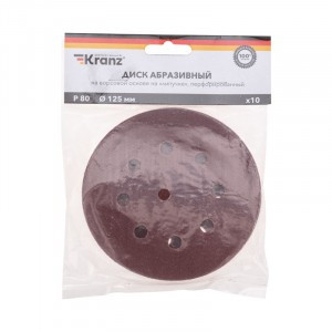 Диск абразивный на ворс, основе, на липуч, перф, P80, 125мм, 10 шт. KRANZ (цена за уп) KR-91-1166