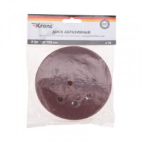 Диск абразивный на ворс, основе, на липуч, перф, P80, 125мм, 10 шт. KRANZ (цена за уп) KR-91-1166