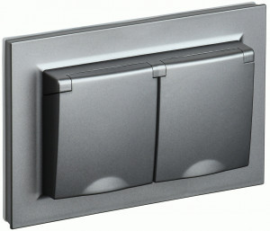 IEK BRITE роз. СУ 2 мест. (крыш.) 16А IP44 РСбш12-3-44-БрС сталь BR-R26-16-44-K46-F