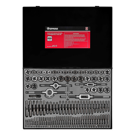 ЕРМАК Набор метчиков и плашек 110пр., сталь 9ХС