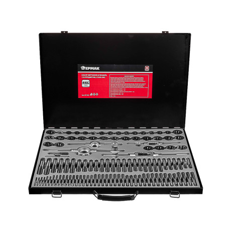 ЕРМАК Набор метчиков и плашек 110пр., сталь 9ХС