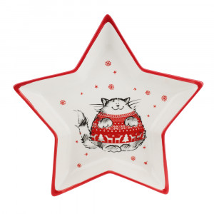 MILLIMI Новогодние коты Блюдо в форме звезды, 25х23,5х3см, керамика