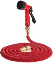Шланг поливочный растягивающийся усиленный "СТРЕЙЧ КРАСНЫЙ" (пистолет, латунь), 5-25м
