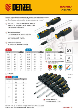 Отвертка PH2х100 мм, CrV, трехкомпонентная рукоятка Denzel