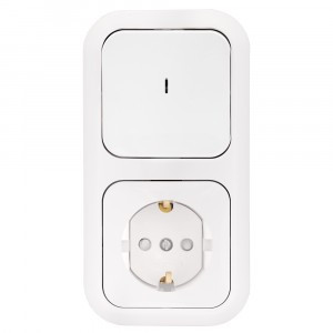 Bylectrica Гармония блок (роз.16А + 1 кл.выкл. 10А) СУ, бел. (инд. земля, шторк. корп. ABS) В-РЦ-681