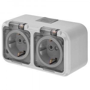 Bylectrica ПРАЛЕСКА АКВА роз. ОУ 2 мест. 16А земля, прозр. крышка IP54 серый (РА16-303 (02))