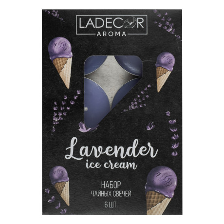 LADECOR Набор свечей чайных ароматических, 6шт, парафин, аромат лаванда