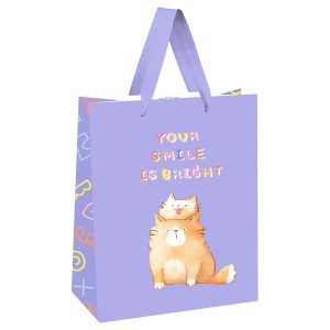 Пакет подарочный 18*23*10см MESHU "Your smile is bright", выборочный лак, белый крафт 354546