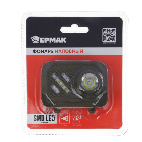 ЕРМАК Фонарь налобный, SMD LED, 3 режима, 3хААА, 67х51х40 мм, пластик, красный свет