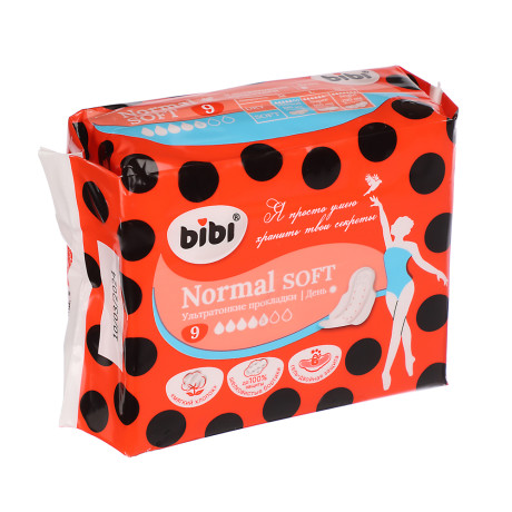 Прокладки гигиенические BiBi Normal Soft/Super Soft, 5 капель, п/э, 9/8шт