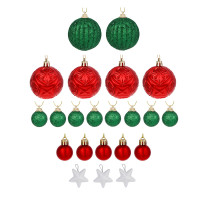 СНОУ БУМ Набор шаров и украшений 22 шт, 3см и 6см, красный, белый, зеленый