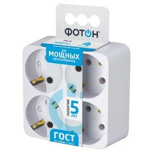 ФОТОН АМ 16-4Е разветвитель (тройник) 4 роз. 16А белый, земля (квадратный). арт.12326