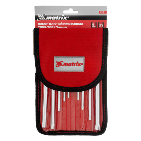 Набор ключей имбусовых Torx -Torx Tamper: 9 шт, T10-T50, CrV, удлиненных, с сатинированным покрытием, чехол Matrix